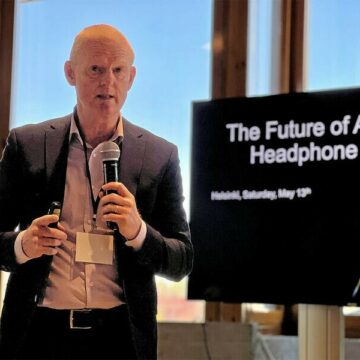Jonny Mc Clintock introducing the Future of Wireless Audio Headphone 3 0 at AES Europe 2023